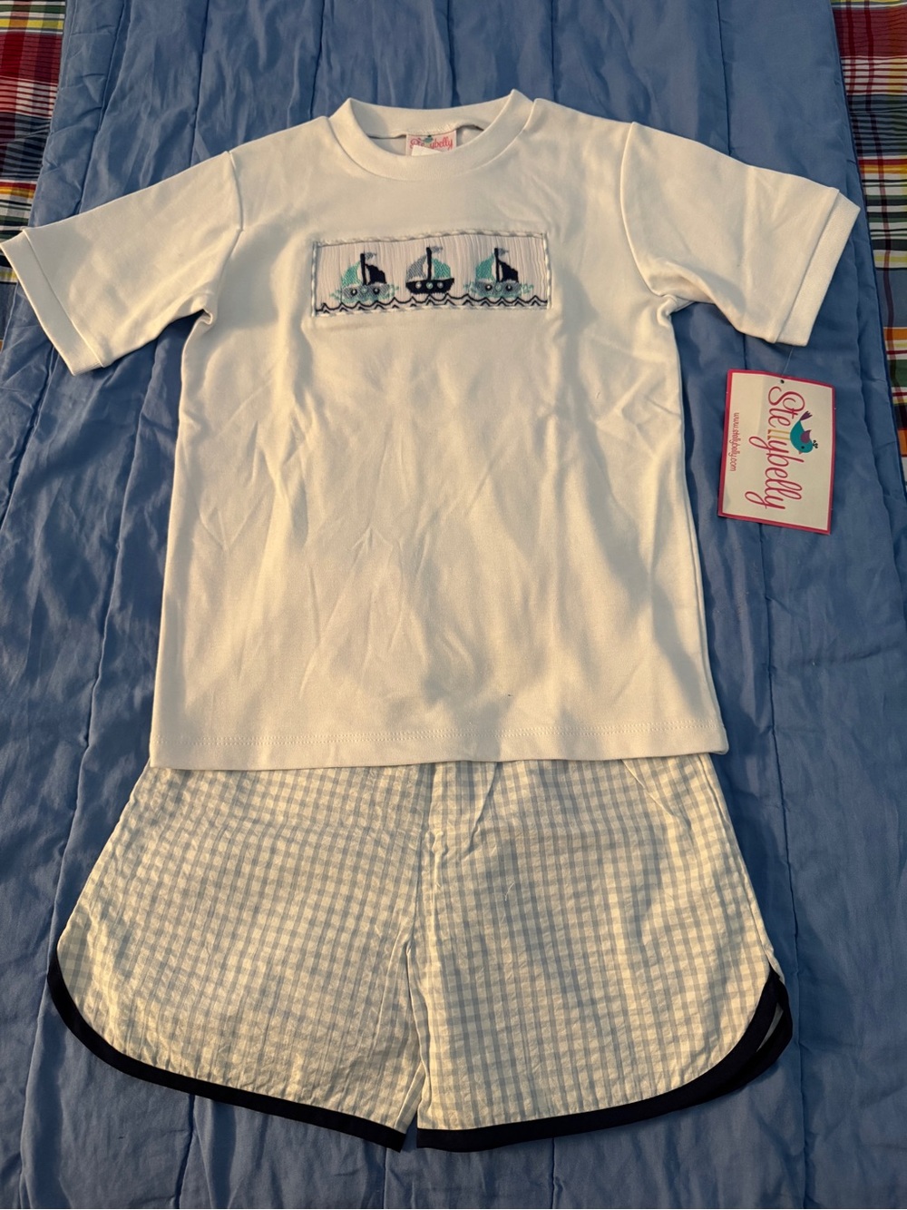 StellyBelly White Smocked Sailboat Kids Matching Set
